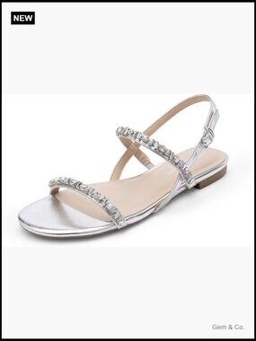 Women's Rhinestone Flat Sandals Sparkly Summer Dressy Casual